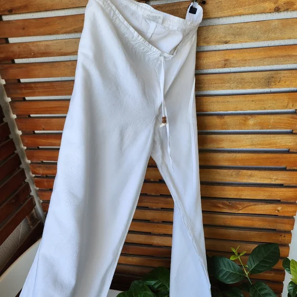 Y2K RIPCURL pants  white linen/viscose/cotton casual Size 12 - Picture 4 of 11